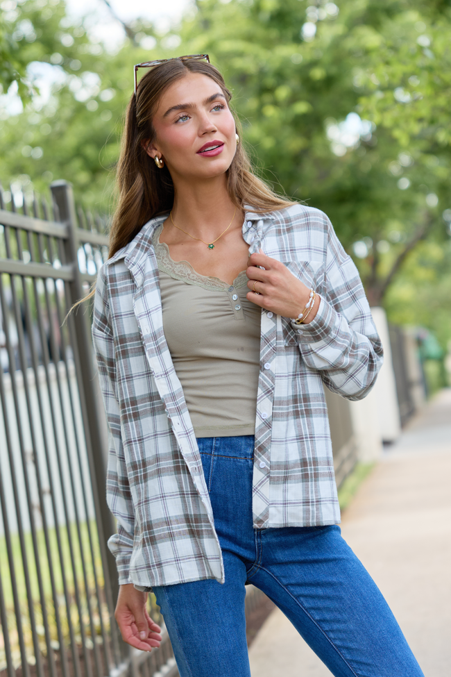 Made Me Realize Ivory/Sage Plaid Flannel