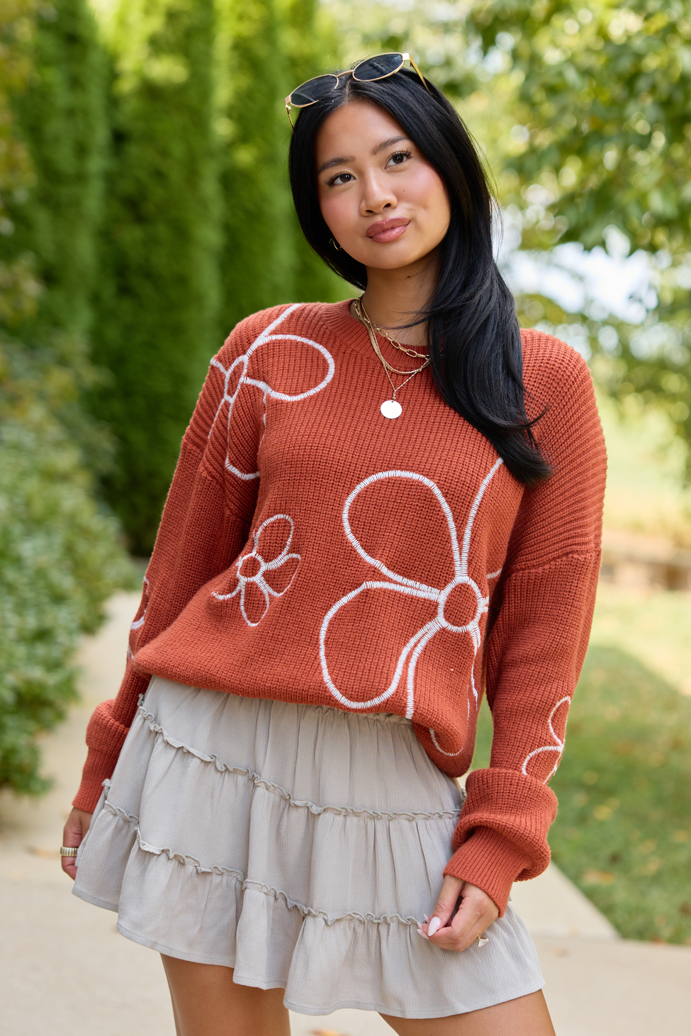 Through The Garden Tan Solid Mini Skort